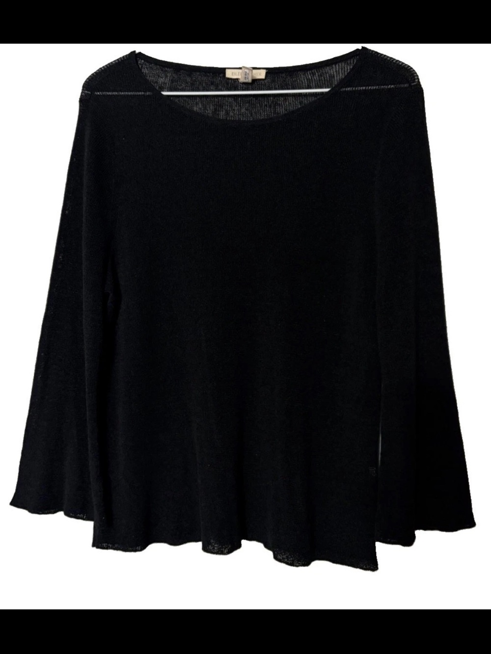 EILEEN FISHER Black Organic Linen Knit Sheer Blouse Top Size L Minimalist